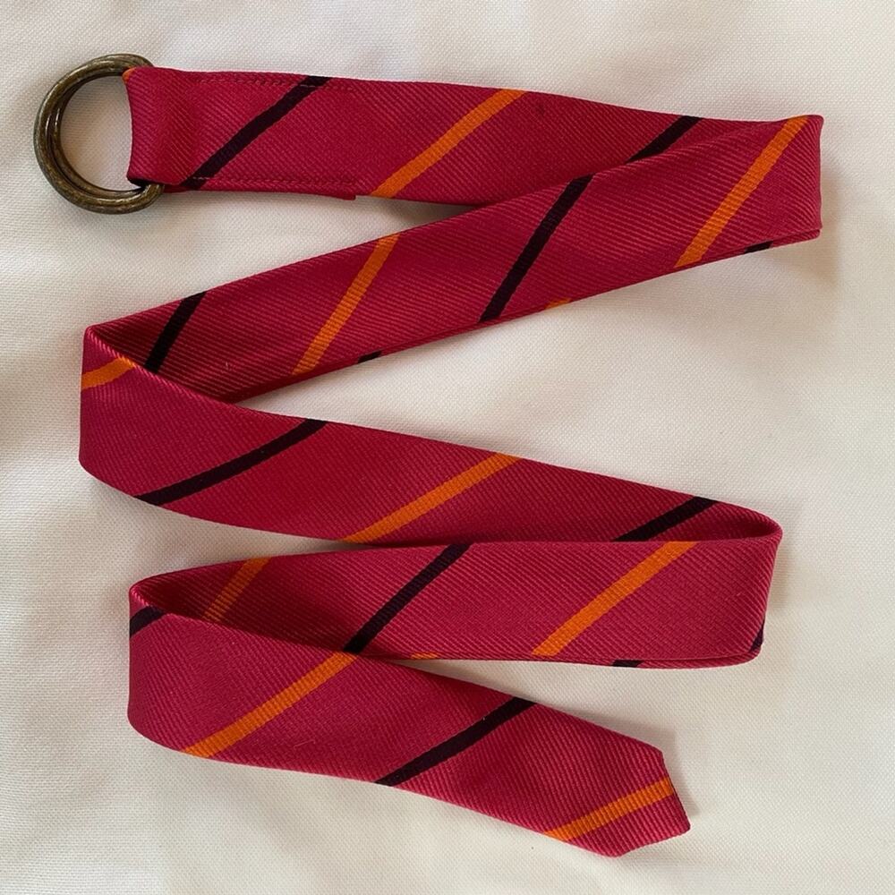 J.Crew S/M Red Striped Necktie Style‎ Silk Belt